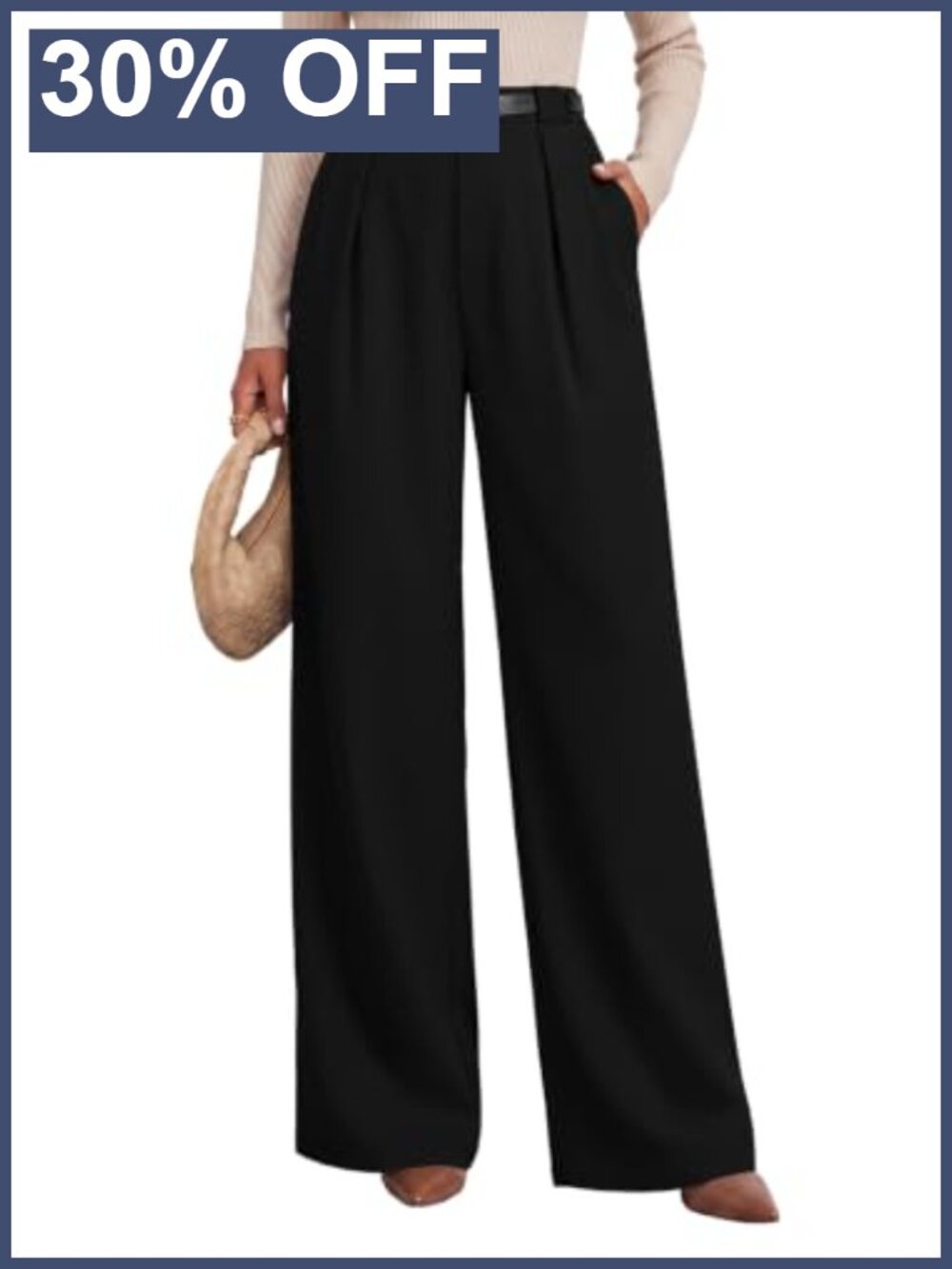 Women's High Waisted Wide Leg Pleated Palazzo Dress Pants with Pockets